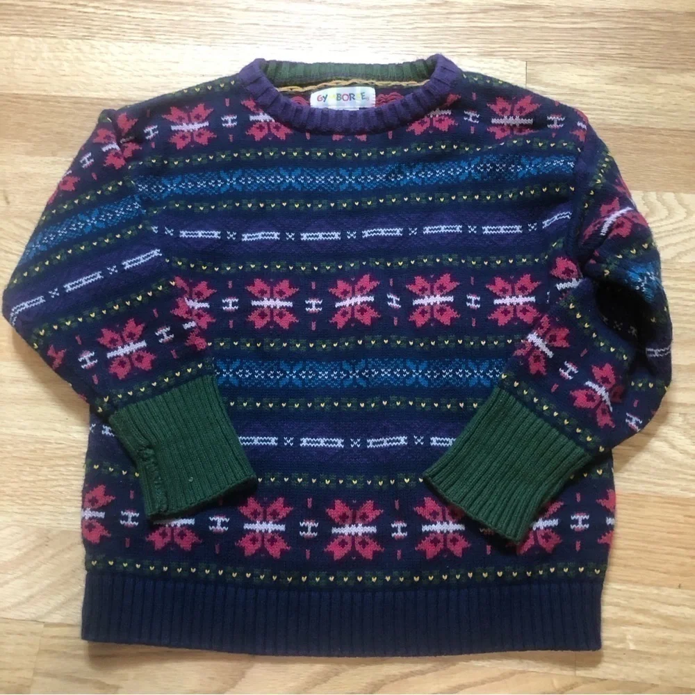 Vintage Gymboree Sweater Medium Fair Isle Pink Blue Green 100% Cotton
